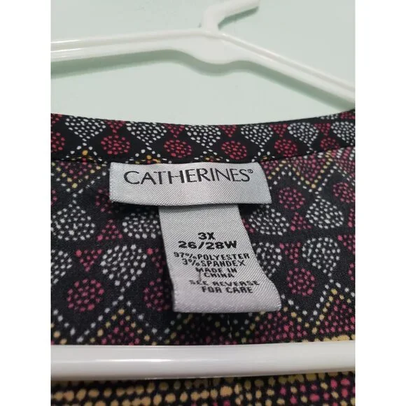 Catherines Women Plus 3X Blouse Geometric Button Up Office Short Sleeve Stretch - Picture 5 of 5